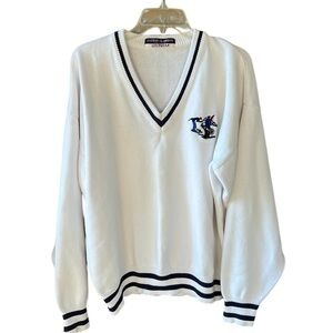 Vintage Munsingwear Cotton Classics White V Neck Preppy Novelty Golf Sweater